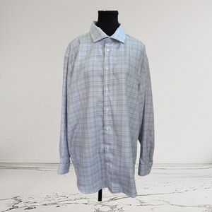 Grafton Classic Blue Plaid Men's Shirt Size 17